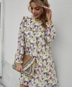 DY TERRENCE Floral Print Mini Dress - Yellow NEW ARRIVALS