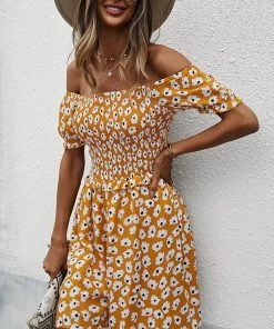 DY New In Clothing LAUDINE Off Shoulder Playsuit - Yellow Print 9 DY New In Clothing LAUDINE Off Shoulder Playsuit - Yellow Print