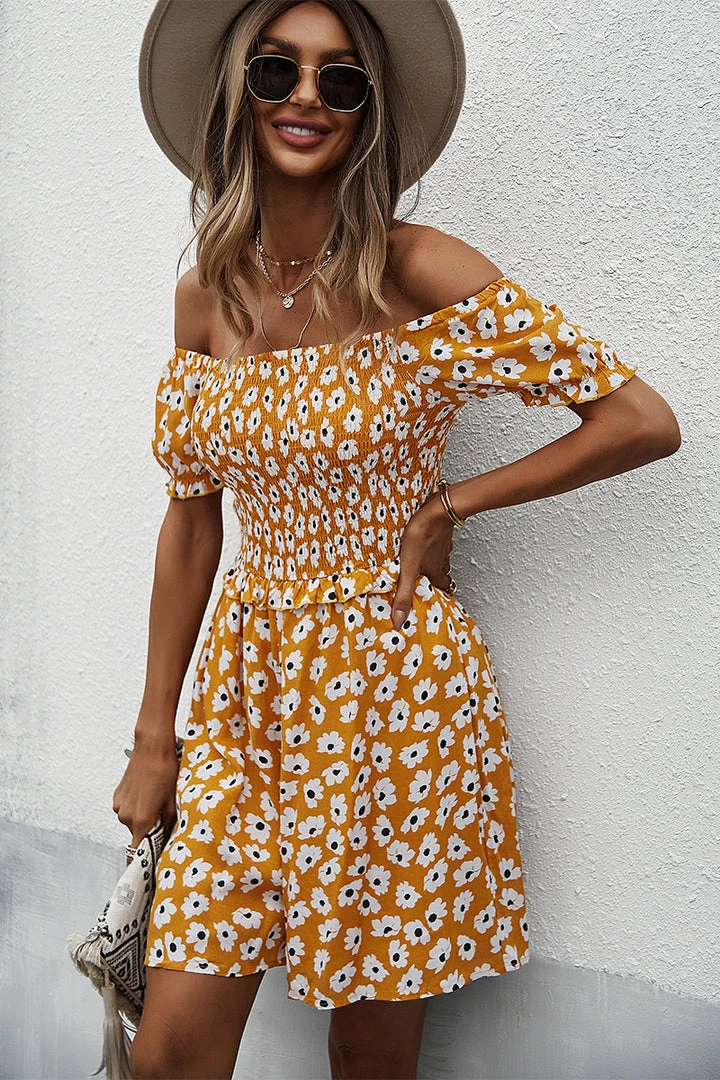 DY New In Clothing LAUDINE Off Shoulder Playsuit - Yellow Print 4 DY New In Clothing LAUDINE Off Shoulder Playsuit - Yellow Print