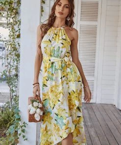 DY NEW ARRIVALS TOBI Lily Print Halter Dress - Yellow