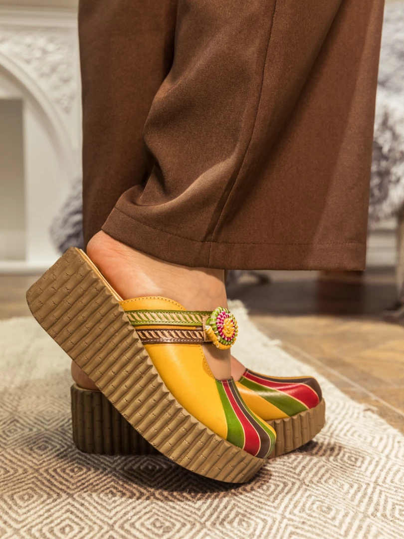 JF NEW ARRIVALS SOFFIA | Genuine Leather Yellow Ribbed-Sole Floral Appliqued Platform Sandals Clogs 4 JF NEW ARRIVALS SOFFIA | Genuine Leather Yellow Ribbed-Sole Floral Appliqued Platform Sandals Clogs