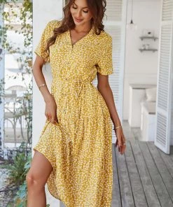 DY ALVINA Print Midi Dress - Yellow NEW ARRIVALS