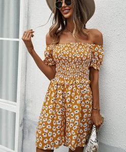 DY New In Clothing LAUDINE Off Shoulder Playsuit - Yellow Print 10 DY New In Clothing LAUDINE Off Shoulder Playsuit - Yellow Print