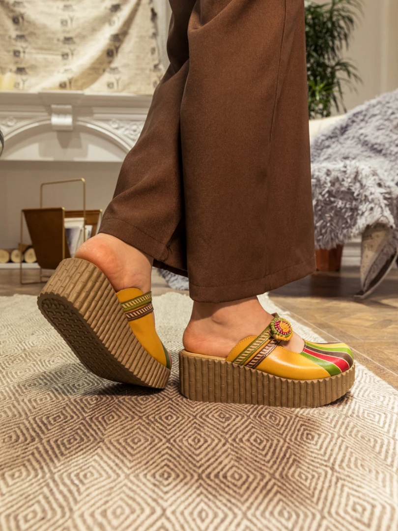 JF NEW ARRIVALS SOFFIA | Genuine Leather Yellow Ribbed-Sole Floral Appliqued Platform Sandals Clogs 5 JF NEW ARRIVALS SOFFIA | Genuine Leather Yellow Ribbed-Sole Floral Appliqued Platform Sandals Clogs