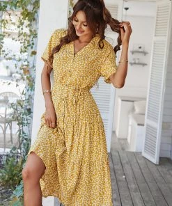 DY ALVINA Print Midi Dress - Yellow NEW ARRIVALS