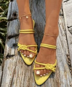 HT NEW ARRIVALS EN BLOOM | LUCK DOUBLE TIES STRAP SLIDES - YELLOW