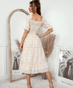 DY OWENA Square Neck Midi Dress - Yellow NEW ARRIVALS