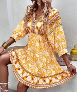 DY NEW ARRIVALS TAMANNA DRESS - YELLOW PRINT