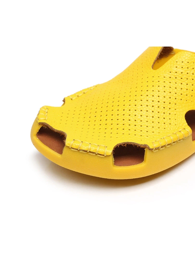 GLF NEW ARRIVALS Maibulun | Perforated Cut-Out Genuine Leather Mule - Yellow 6 GLF NEW ARRIVALS Maibulun | Perforated Cut-Out Genuine Leather Mule - Yellow