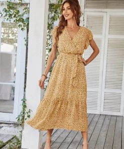 DY MARNIE MIDI DRESS - MUSTARD PRINT