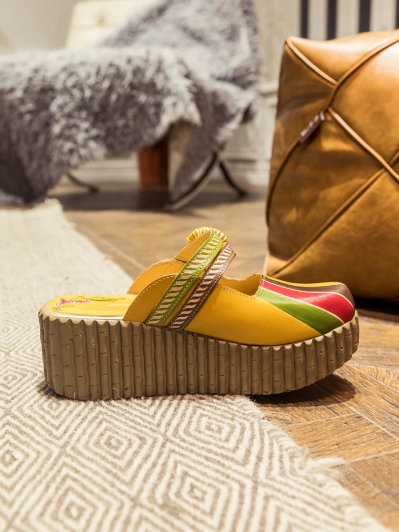JF NEW ARRIVALS SOFFIA | Genuine Leather Yellow Ribbed-Sole Floral Appliqued Platform Sandals Clogs 7 JF NEW ARRIVALS SOFFIA | Genuine Leather Yellow Ribbed-Sole Floral Appliqued Platform Sandals Clogs