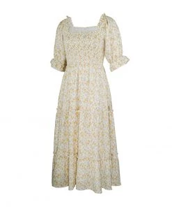 DY OWENA Square Neck Midi Dress - Yellow NEW ARRIVALS