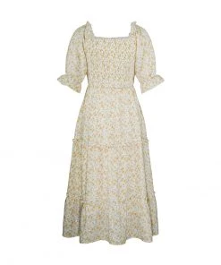 DY OWENA Square Neck Midi Dress - Yellow NEW ARRIVALS