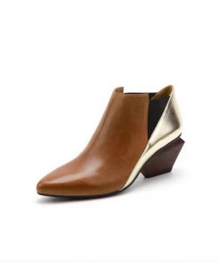 Jady Rose New In Shoes JadyRose | Structural-Heel Brown Contrast Color Leather Boot