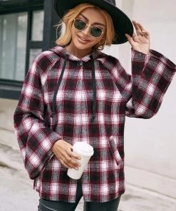 YBL Smaibulun | Plaid Button-Neck Hooded Jacket New In Clothing