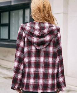 YBL Smaibulun | Plaid Button-Neck Hooded Jacket New In Clothing