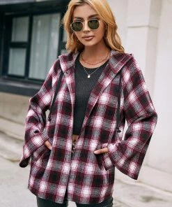 YBL Smaibulun | Plaid Button-Neck Hooded Jacket New In Clothing