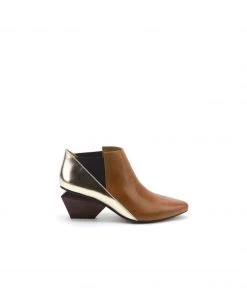 Jady Rose New In Shoes JadyRose | Structural-Heel Brown Contrast Color Leather Boot