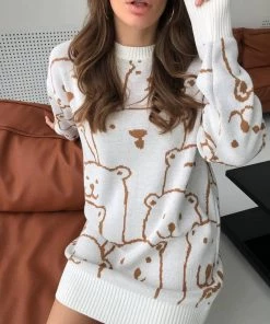 MY Smaibulun Doll | Cream Smiley Polar Bear Knit Sweater Dress