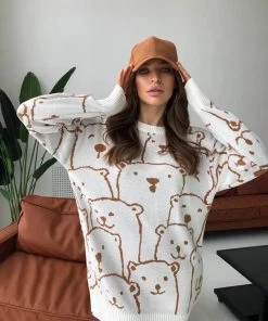 MY Smaibulun Doll | Cream Smiley Polar Bear Knit Sweater Dress