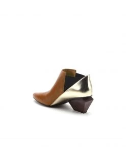 Jady Rose New In Shoes JadyRose | Structural-Heel Brown Contrast Color Leather Boot