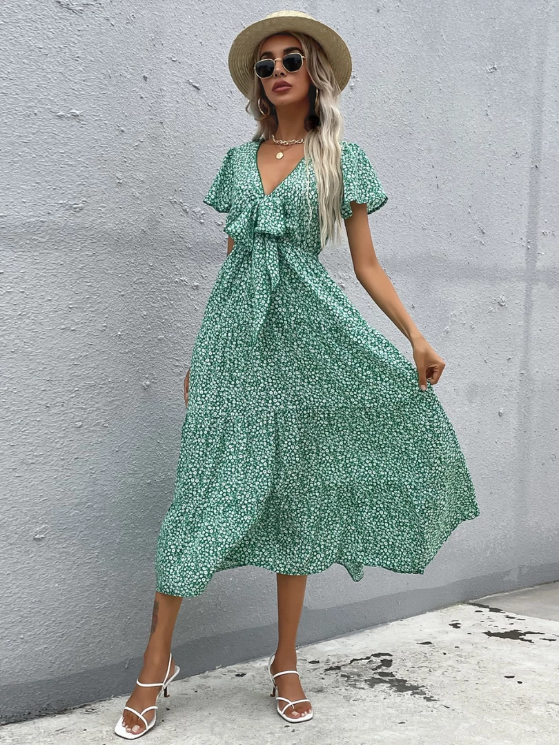BFZY Smaibulun | Front Bow BORACAY Midi Dress - Green Print 2 BFZY Smaibulun | Front Bow BORACAY Midi Dress - Green Print