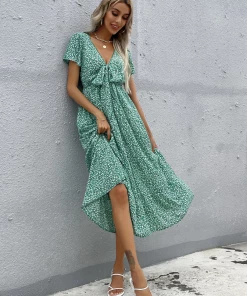 BFZY Smaibulun | Front Bow BORACAY Midi Dress - Green Print 12 BFZY Smaibulun | Front Bow BORACAY Midi Dress - Green Print