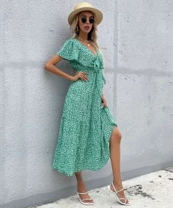BFZY Smaibulun | Front Bow BORACAY Midi Dress - Green Print 13 BFZY Smaibulun | Front Bow BORACAY Midi Dress - Green Print