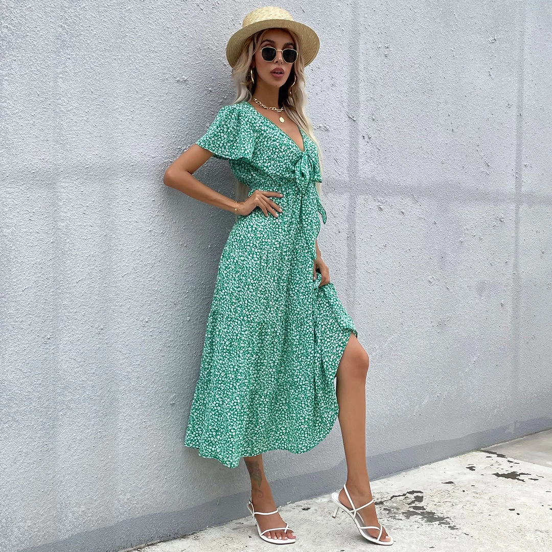 BFZY Smaibulun | Front Bow BORACAY Midi Dress - Green Print 5 BFZY Smaibulun | Front Bow BORACAY Midi Dress - Green Print