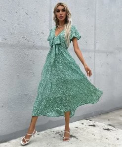 BFZY Smaibulun | Front Bow BORACAY Midi Dress - Green Print 14 BFZY Smaibulun | Front Bow BORACAY Midi Dress - Green Print