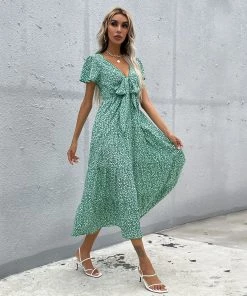 BFZY Smaibulun | Front Bow BORACAY Midi Dress - Green Print 15 BFZY Smaibulun | Front Bow BORACAY Midi Dress - Green Print