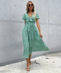 BFZY Smaibulun | Front Bow BORACAY Midi Dress - Green Print 16 BFZY Smaibulun | Front Bow BORACAY Midi Dress - Green Print