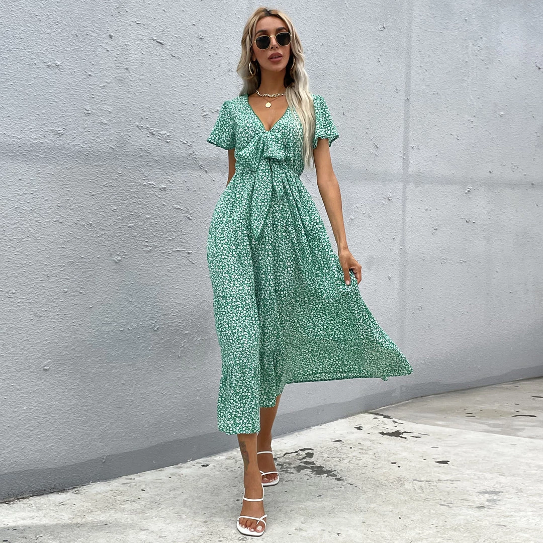 BFZY Smaibulun | Front Bow BORACAY Midi Dress - Green Print 8 BFZY Smaibulun | Front Bow BORACAY Midi Dress - Green Print