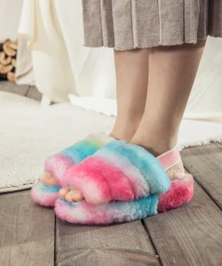 XH NEW ARRIVALS Fluffy Soft Wool Snug Slipper Sandals - Lollipop