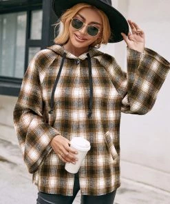 YBL Smaibulun | Plaid Button-Neck Hooded Jacket New In Clothing