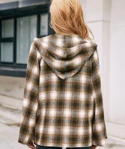 YBL Smaibulun | Plaid Button-Neck Hooded Jacket New In Clothing