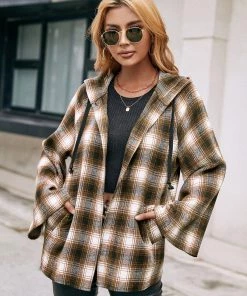 YBL Smaibulun | Plaid Button-Neck Hooded Jacket New In Clothing