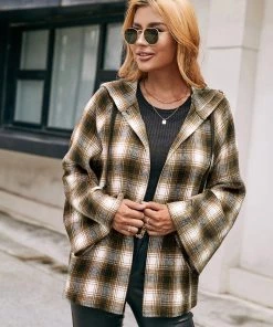 YBL Smaibulun | Plaid Button-Neck Hooded Jacket New In Clothing