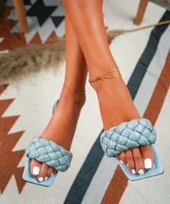 HT Nancy Blue Matte Weave Detail Flat Sole Sandals - En Bloom New In Shoes