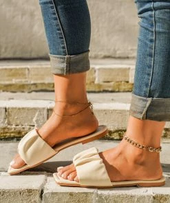 HT En Bloom | Folds Upper Flat Sole Sandal Beige