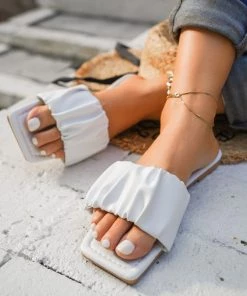 HT En Bloom | Folds Upper Flat Sole Sandal White New In Shoes