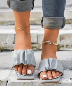 HT New In Shoes En Bloom | Folds Upper Flat Sole Sandal Grey