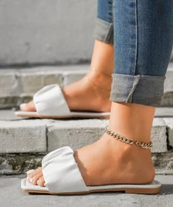 HT En Bloom | Folds Upper Flat Sole Sandal White New In Shoes