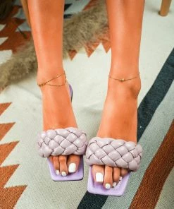 HT Lilac Matte Weave Detail Flat Sole Sandals - En Bloom New In Shoes