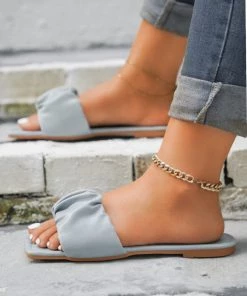 HT New In Shoes En Bloom | Folds Upper Flat Sole Sandal Grey