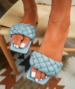 HT Nancy Blue Matte Weave Detail Flat Sole Sandals - En Bloom New In Shoes