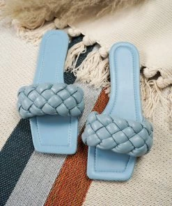 HT Nancy Blue Matte Weave Detail Flat Sole Sandals - En Bloom New In Shoes