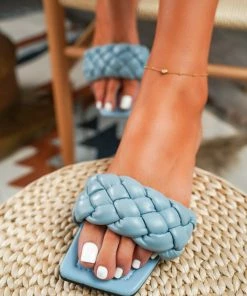 HT Nancy Blue Matte Weave Detail Flat Sole Sandals - En Bloom New In Shoes