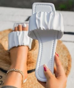 HT En Bloom | Folds Upper Flat Sole Sandal White New In Shoes