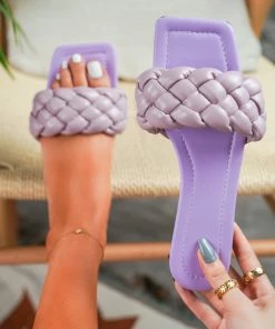 HT Lilac Matte Weave Detail Flat Sole Sandals - En Bloom New In Shoes